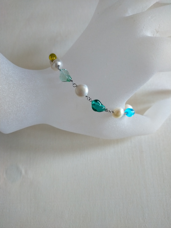 再販♪レインボー&パールブレスレット♪ステンレス♪7色 4枚目の画像