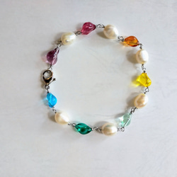再販♪レインボー&パールブレスレット♪ステンレス♪7色 2枚目の画像