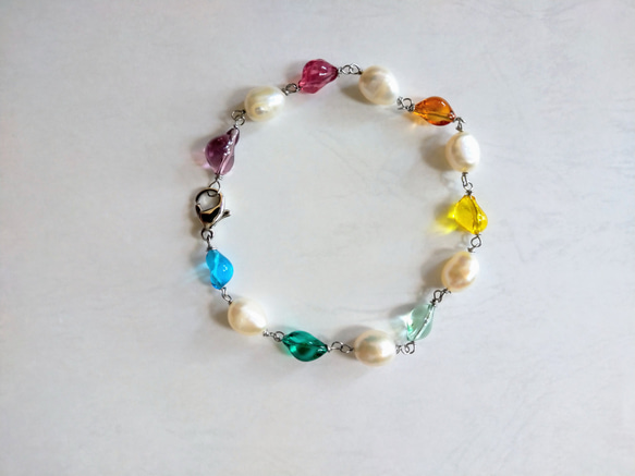 再販♪レインボー&パールブレスレット♪ステンレス♪7色 2枚目の画像