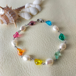 再販♪レインボー&パールブレスレット♪ステンレス♪7色 5枚目の画像