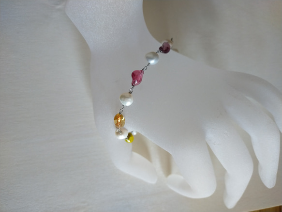 再販♪レインボー&パールブレスレット♪ステンレス♪7色 6枚目の画像