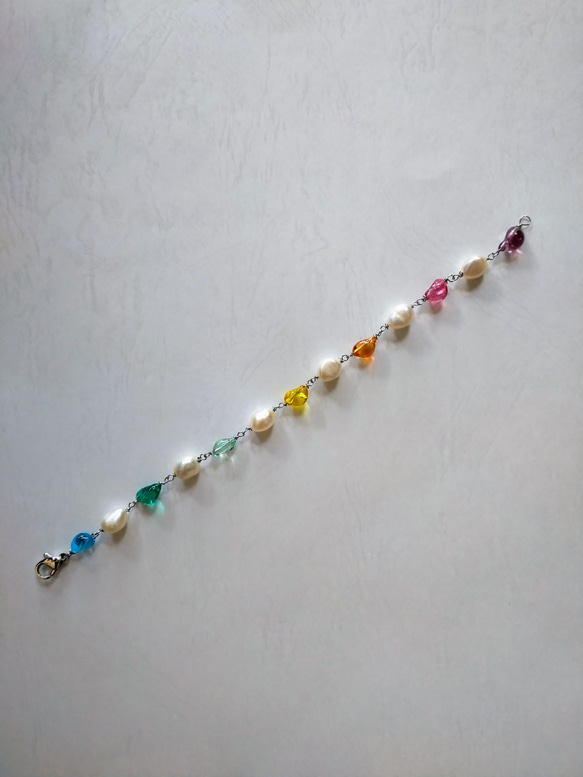 再販♪レインボー&パールブレスレット♪ステンレス♪7色 8枚目の画像