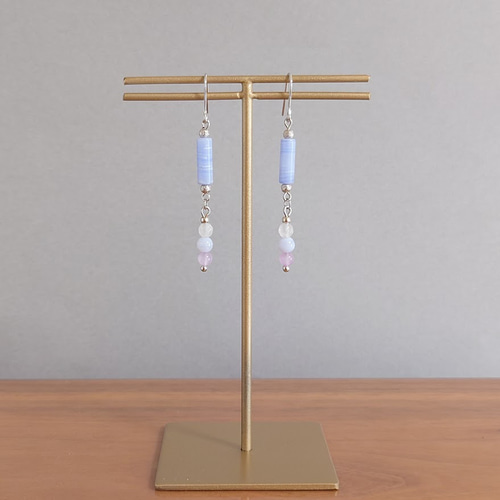 ブルーレースアゲートのIラインピアス◇送料無料◇イヤリング変更可