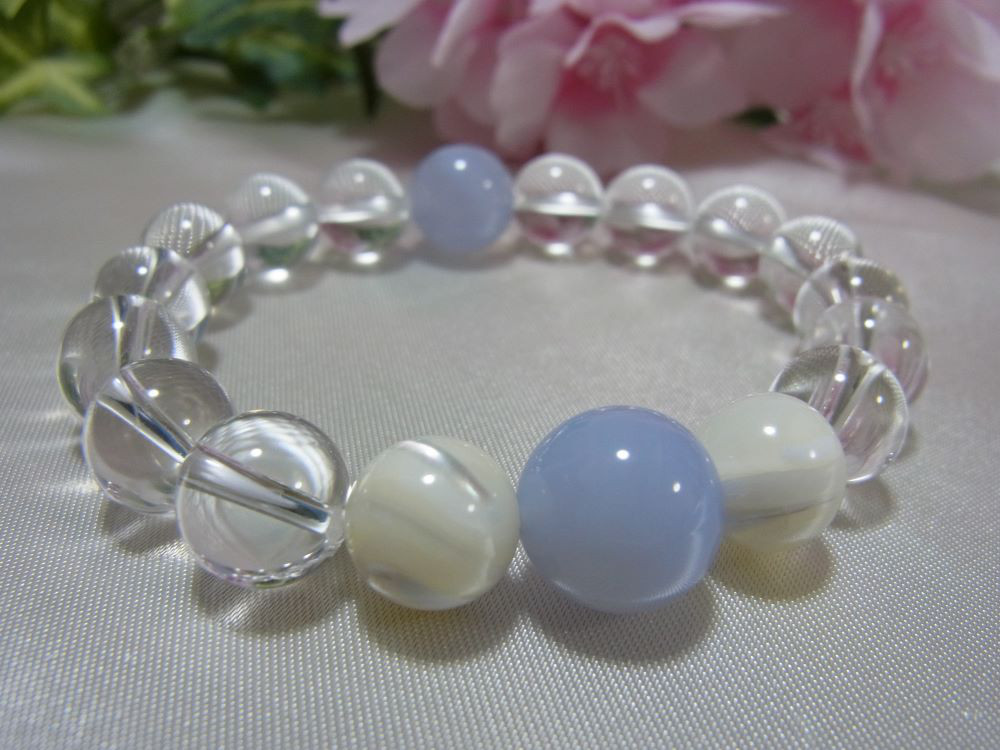12ミリカルセドニー/10ミリ水晶/10ミリマザーオブパール/ブレスレット/天然石/送料無料/Mサイズ 10,140円