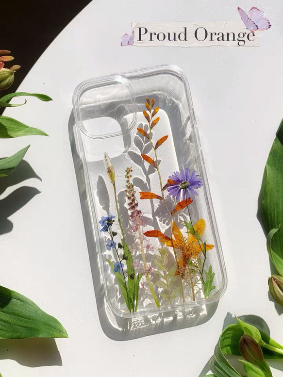 本物のお花 ドライフラワー リーフ 押し花 レトロ シンプル スマホケース 葉っぱ 2枚目の画像