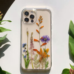 本物のお花 ドライフラワー リーフ 押し花 レトロ シンプル スマホケース 葉っぱ 5枚目の画像