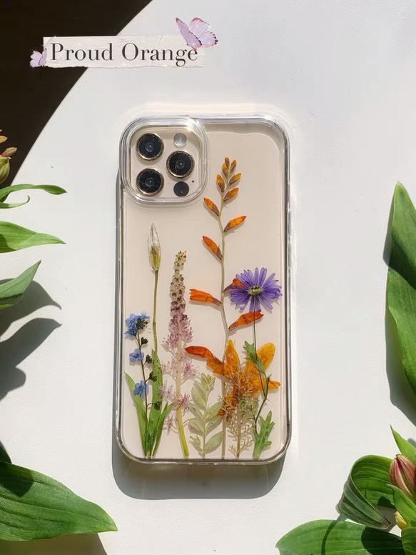 本物のお花 ドライフラワー リーフ 押し花 レトロ シンプル スマホケース 葉っぱ 5枚目の画像