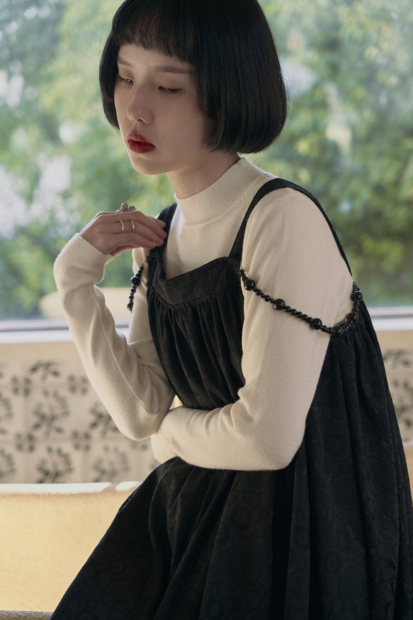 黒日本のレトロなダークパターンジャカードサスペンダードレスノースリーブルーズリトルブラックスカートベストドレス 10枚目の画像