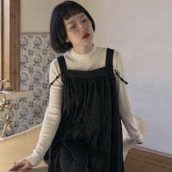 黒日本のレトロなダークパターンジャカードサスペンダードレスノースリーブルーズリトルブラックスカートベストドレス 14枚目の画像