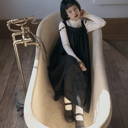 黒日本のレトロなダークパターンジャカードサスペンダードレスノースリーブルーズリトルブラックスカートベストドレス 5枚目の画像