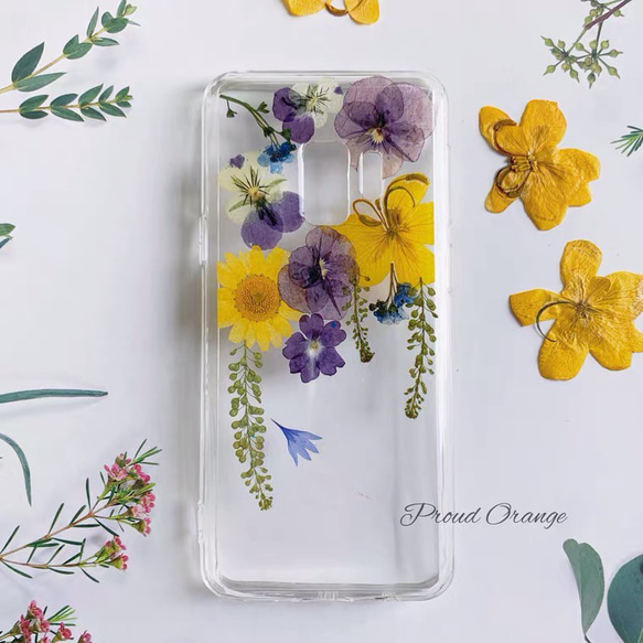 本物のお花 パンジー ドライフラワー 押し花 レトロ シンプル スマホケース 紫 5枚目の画像