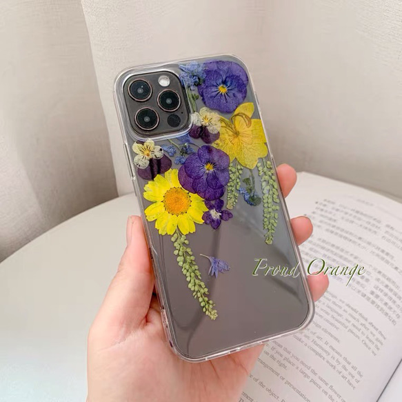 本物のお花 パンジー ドライフラワー 押し花 レトロ シンプル スマホケース 紫 4枚目の画像