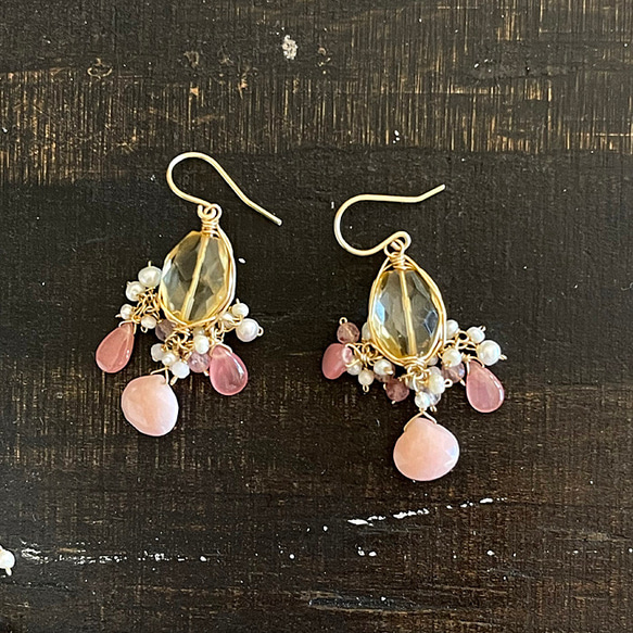 シトリンとピンクオパール、ロードクロサイトのシャンデリア