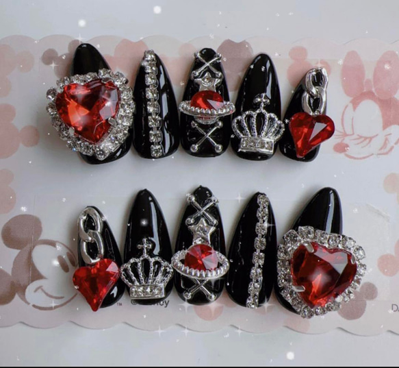 【現品】地雷系 量産型 病み メンヘラ 推し レッド ネイルチップ 1枚目の画像