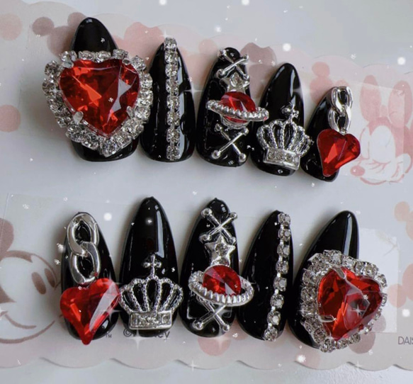 【現品】地雷系 量産型 病み メンヘラ 推し レッド ネイルチップ 2枚目の画像