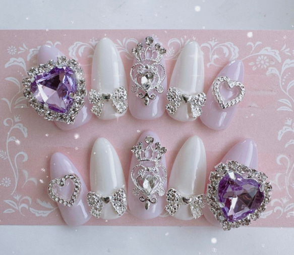 現品】量産型 ゆめかわ 韓国 フレンチ 推し パープル ネイルチップ