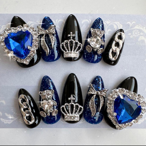 現品】地雷系 量産型 病み メンヘラ ラメ 推し ブルー ネイルチップ  