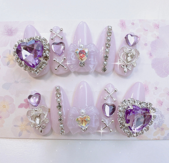 現品】量産型 地雷系 ゆめかわ 韓国 推し パープル ネイルチップ  