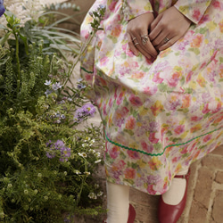 汚れた花柄フレンチレトロラウンドネックフローラルガール油絵ドレスとウエストタイスカートドレス 14枚目の画像