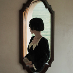 黑色 法式復古少女方領蝴蝶結洋裝 小香風連衣裙寬鬆小黑裙 第6張的照片