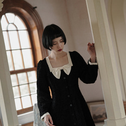ブラックフレンチレトロガーリースクエアネックリボンドレス小さな香りのドレスルーズリトルブラックスカート 16枚目の画像