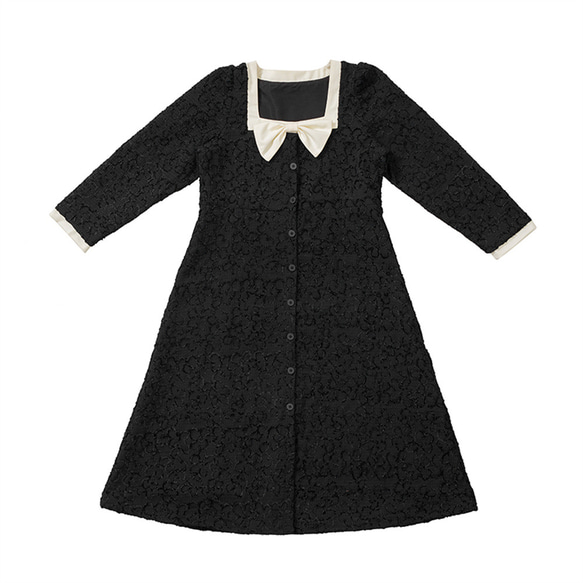 ブラックフレンチレトロガーリースクエアネックリボンドレス小さな香りのドレスルーズリトルブラックスカート 2枚目の画像