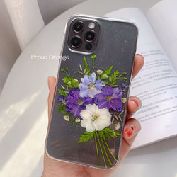 本物のお花 紫 ブーケ ドライフラワー 押し花 レトロ キラキラ スマホケース パープル 3枚目の画像