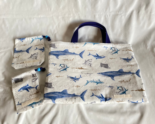 m様オーダー品】入園入学絵本袋手提げ歌留多袋コーデル袋☆さめサメ大