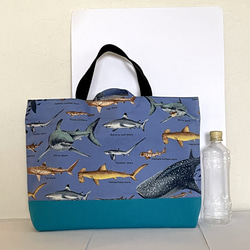 大きめサイズ　サメ好きすぎレッスンバック　ブルー/11号帆布ブルー切替　35×45 ループからバッグ底35cm対応 5枚目の画像