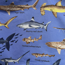大きめサイズ　サメ好きすぎレッスンバック　ブルー/11号帆布ブルー切替　35×45 ループからバッグ底35cm対応 3枚目の画像