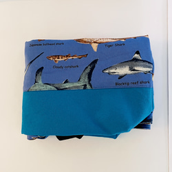 大きめサイズ　サメ好きすぎレッスンバック　ブルー/11号帆布ブルー切替　35×45 ループからバッグ底35cm対応 12枚目の画像