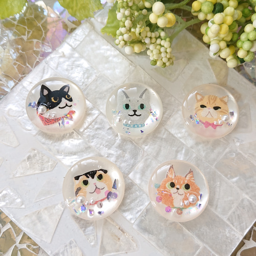 猫の顔カボション☆5個 r28 ネコ/ボタン/カボション/動物 ボタン こう
