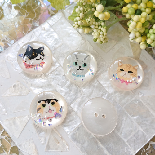 猫の顔カボション☆5個 r28 ネコ/ボタン/カボション/動物 ボタン
