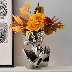フェイスフラワーベース オシャレ 花瓶 北欧 シルバー ワイトモダン セラミック 陶磁器製品 インテリア ch-74 5枚目の画像
