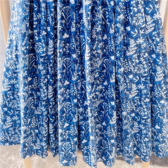 [500円割引]美しい柄 花　草　綿麻スカート　ギャザー 中長ロングスカート 6枚目の画像