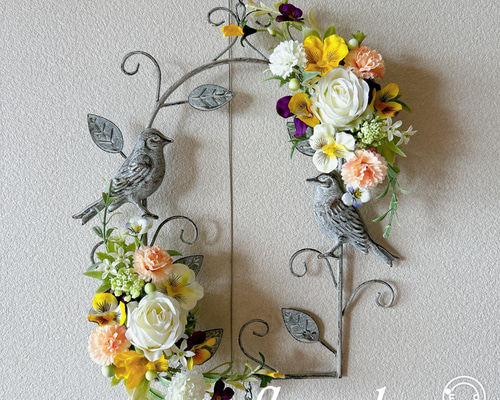NO25_73森と小鳥のリース　アーティフィシャルフラワー　造花　玄関リース NO25_73森と小鳥のリース アーティフィシャルフラワー 造花 玄関