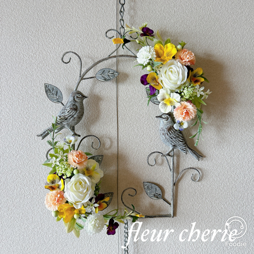 アートフラワー壁掛けアイアン鳥かごアレンジバードゲイジリース