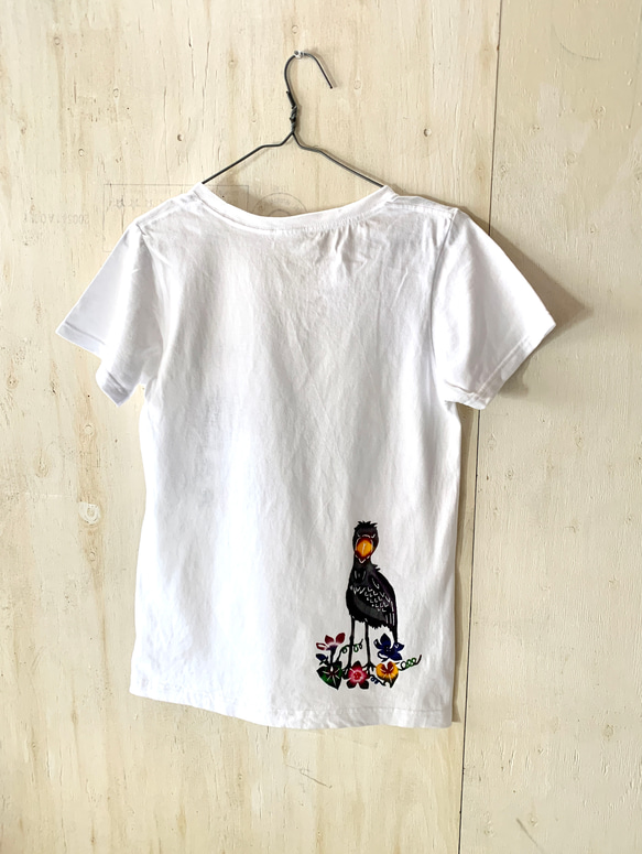 【日本国内送料無料】ハシビロコウさんのレディースTシャツMサイズ/ホワイト 3枚目の画像