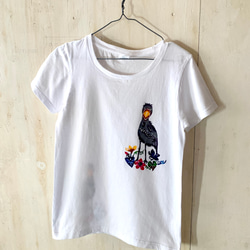 【日本国内送料無料】ハシビロコウさんのレディースTシャツMサイズ/ホワイト 1枚目の画像
