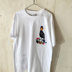 【日本国内送料無料】ハシビロコウさんのメンズTシャツLサイズ/ホワイト 1枚目の画像