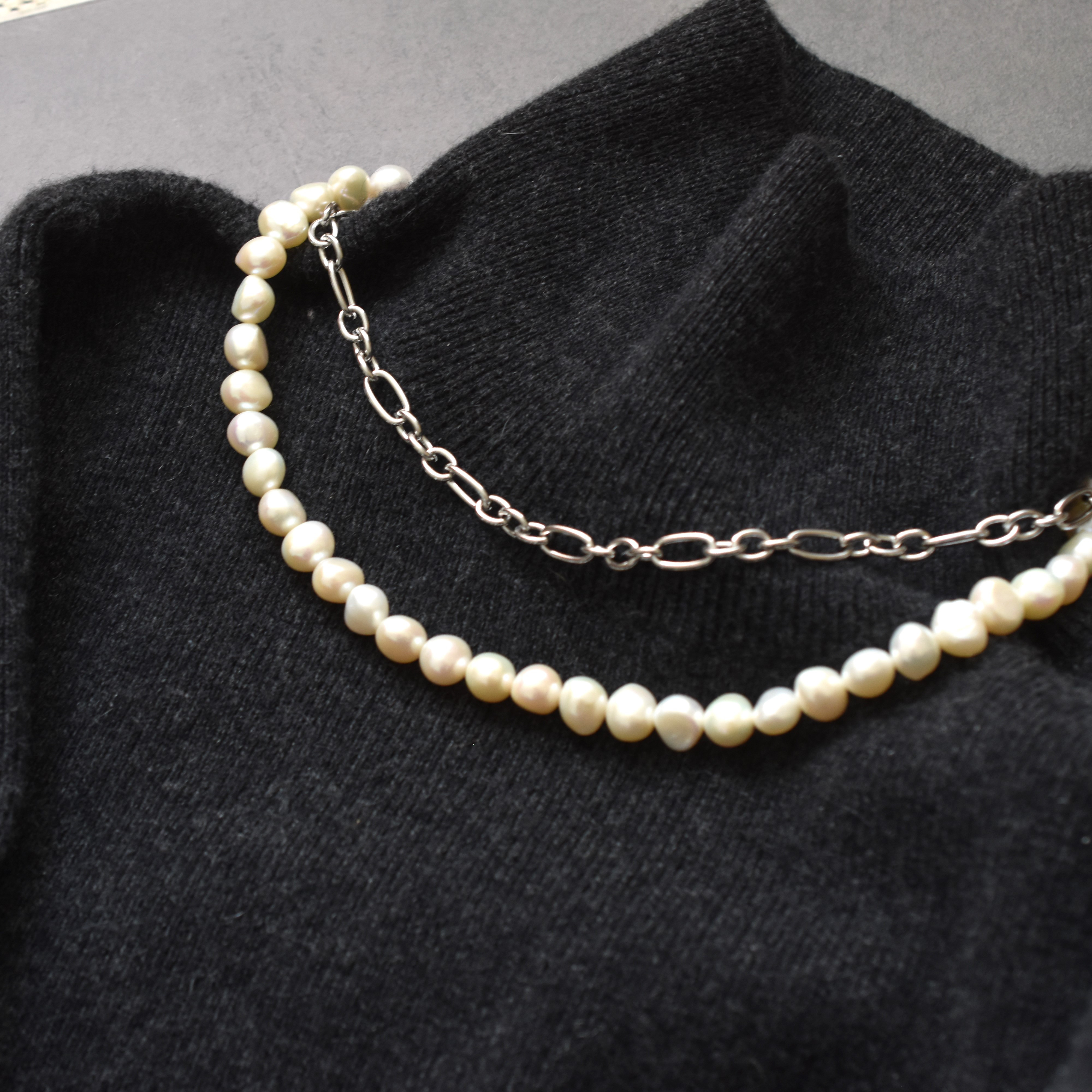 【限定数】3WAY　大粒パール　シルバー　マンテル　サージカルステンレス　ロングネックレス