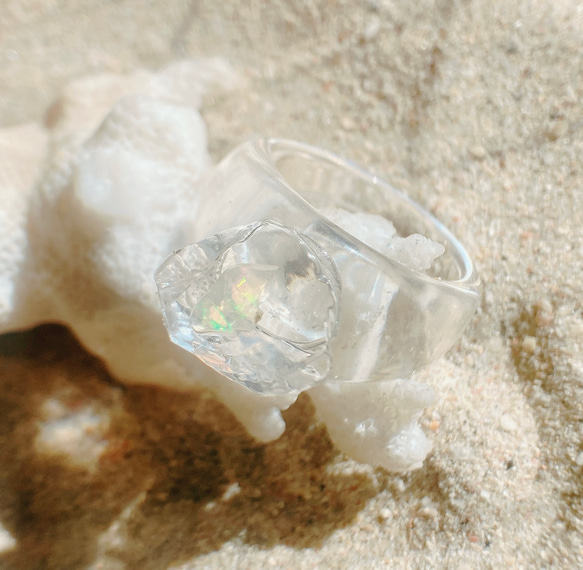 オパールが閉じ込められた鉱石の指輪　Opal Ring☆ゆったりサイズ 9枚目の画像