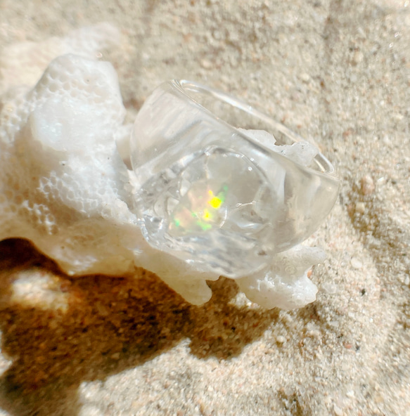 オパールが閉じ込められた鉱石の指輪　Opal Ring☆ゆったりサイズ 8枚目の画像