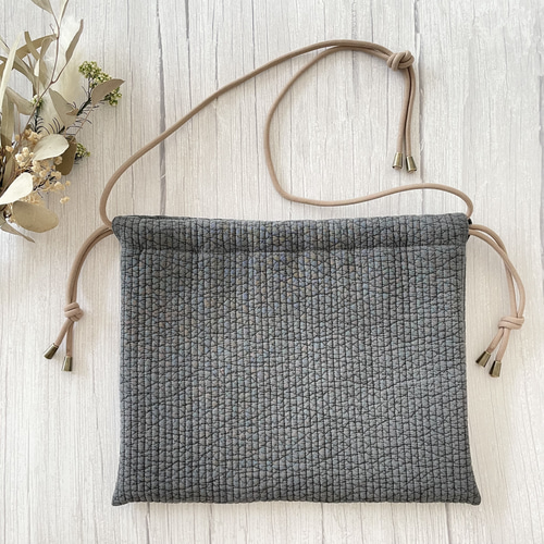 【ゆかページ】ヌビ巾着バッグ　オーダー ヌビの巾着ショルダーバッグ☆オシャレなレシートタグ付き＊4way