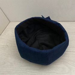 送料無料　着物リメイクフリルベレー帽（紺） 3枚目の画像