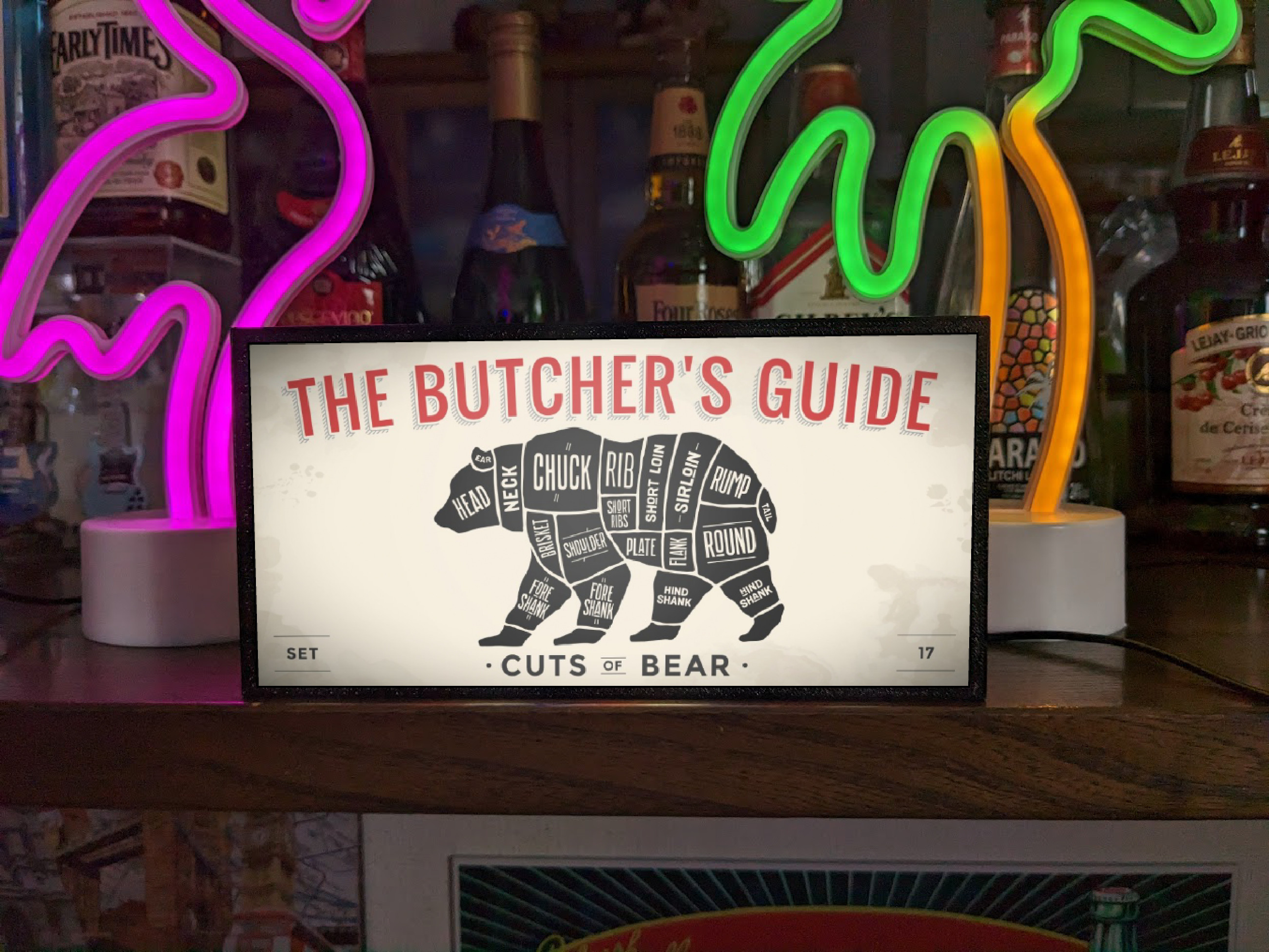 熊 ヒグマ ツキノワグマ 肉部位 肉屋 ブッチャーズ 焼肉 おもしろグッズ ミニチュア 看板 置物 雑貨 ライトBOX