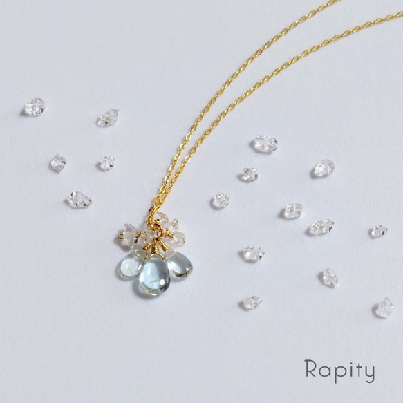 14kgf☆天然石アクアマリン×ハーキマーダイヤモンド ブーケネックレス 