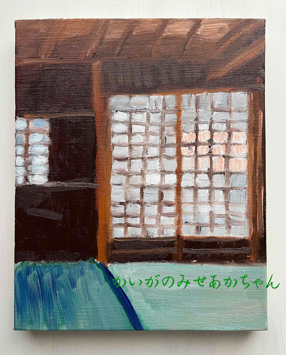品揃え豊富で 原画「朝の堤防とあかちゃん。」F6・油彩 か細い