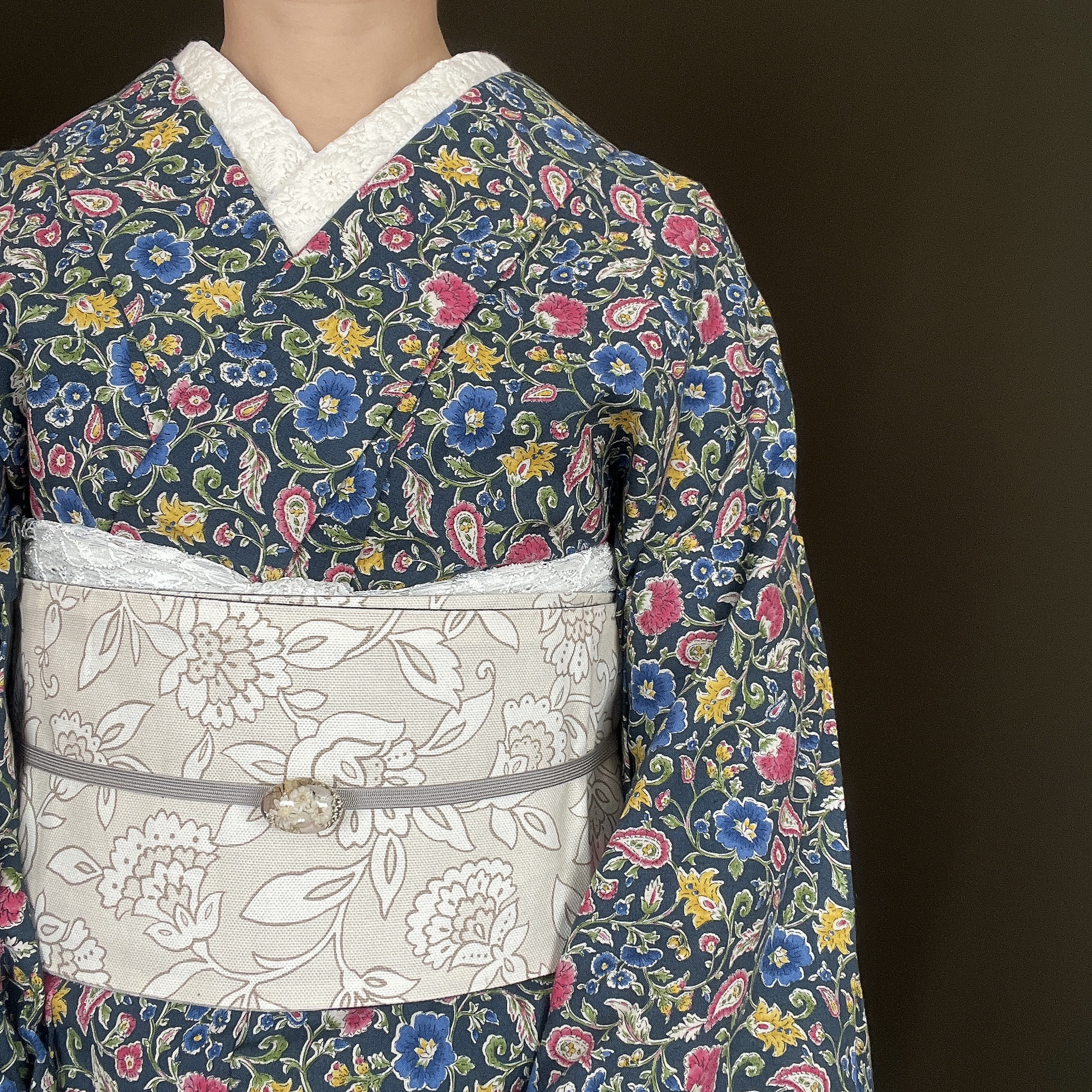 綿麻浴衣　花柄ネイビー浴衣新品　未使用 k5-brand1202ok_1.jpg