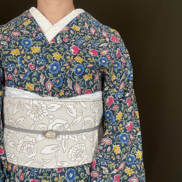 更紗風綿麻浴衣/ネイビー 浴衣 花鹿 kajika 通販 17333648